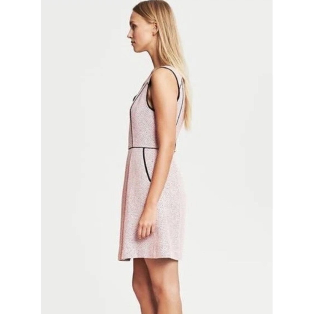 Banana Republic Pink Black Textured V-Neck Fit Flare Dress Pockets Womens 0 - Picture 13 of 13